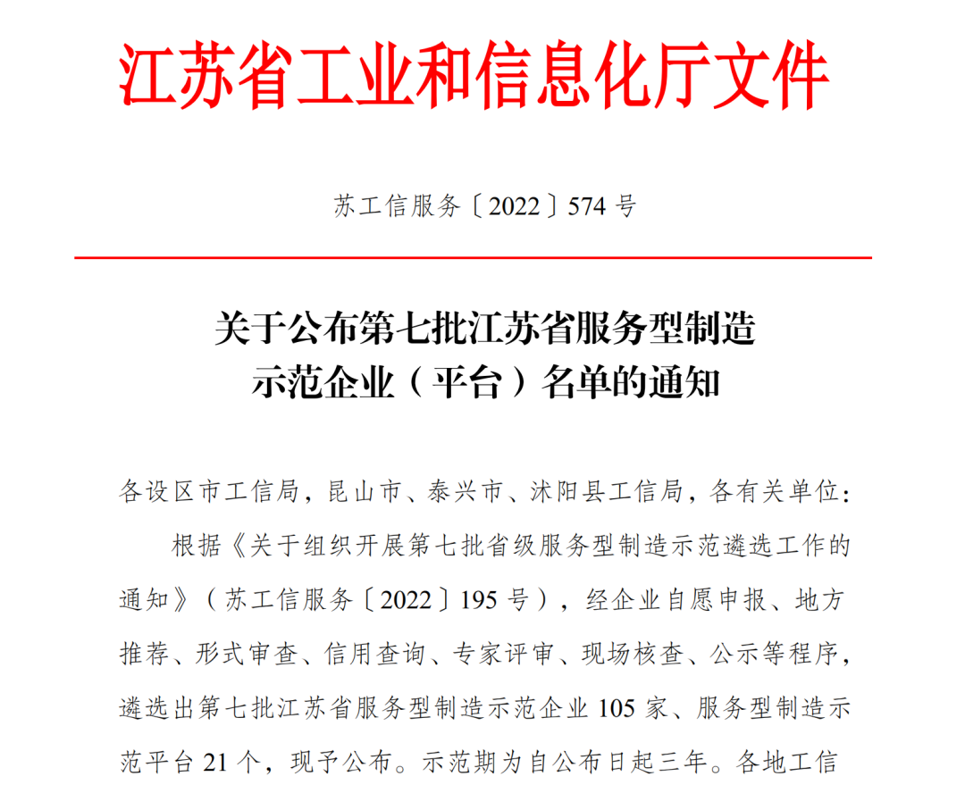 蘇州冠科工業(yè)設備有限公司獲評江蘇省服務型制造示范企業(yè)
